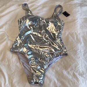 Summer Mae Shiny Silver One-Piece Swimsuit Size medium